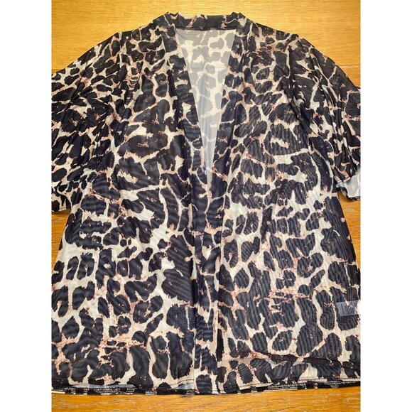 Sheer Leopard Print Open Front Kimono Cardigan With Flared Sleeves - Picture 1 of 4